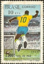 Brazilian Postal Stamp Celebrating Pele's 1000th goal at the Maracana Stadium (1969)